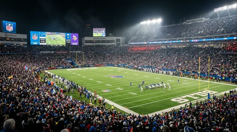 American football stadium at night with in-play NFL betting and live odds concept for UK punters