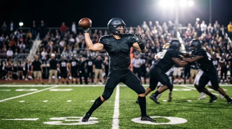 NFL quarterback throwing a pass during a game, representing player props betting on passing yards and touchdowns